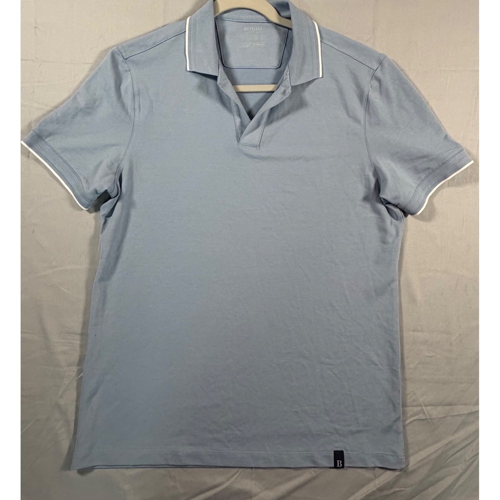 Boggi Milano S.Cafe Technology Polo Shirt Light Blue Johnny Collar Mens Small‎